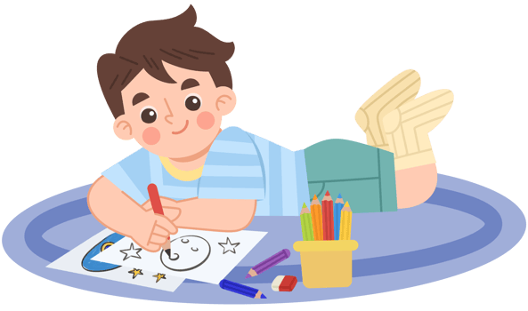 Illustration of Boy Drawing on the Floor with Crayons png