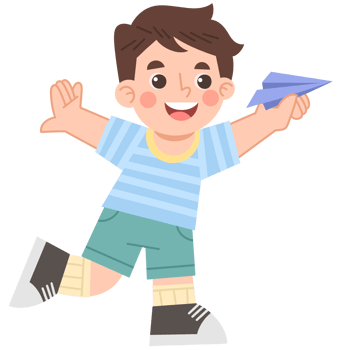 Illustration of Playful Boy with Paper Airplane png