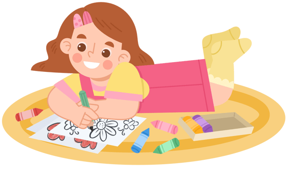 Illustration of a Happy Girl Drawing with Crayons png