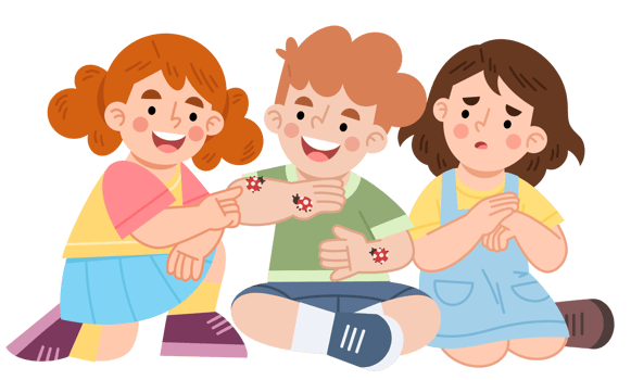 Illustration of Children Playing with Ladybugs png