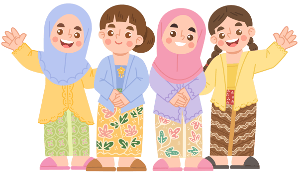 Illustration of cheerful girls wearing traditional kebaya clothes png