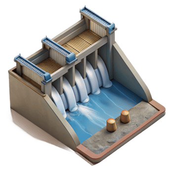 serene traditional Hydroelectric Dam Aerial View Isolated Element png