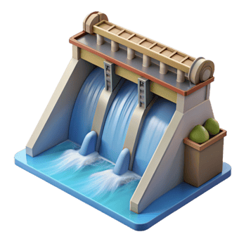 dramatic modern Hydroelectric Dam Water Flowing Downstream Isolated genuine png