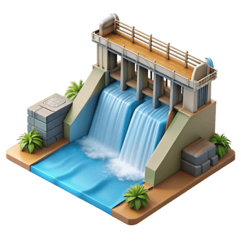 elegant abstract Hydroelectric Dam Water Flowing Downstream Isolated detailed png