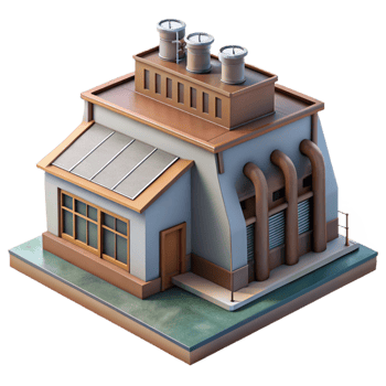 dramatic vintage Hydroelectric Power Station Building Isolated high quality png