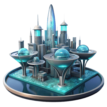 serene creative A Futuristic City Built on Stilts Above W genuine png