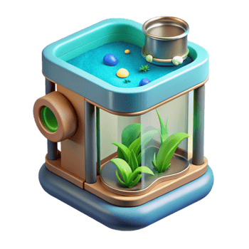 serene minimalist Hydroponic System with Fish Tank Cutout Element original png