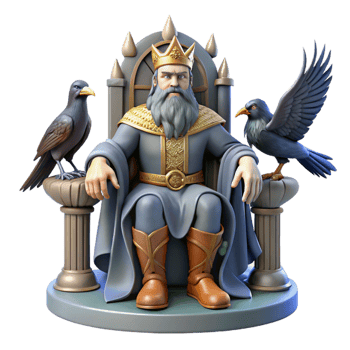 dramatic creative Odin Seated on His Throne Ravens Perched high resolution png