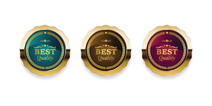 Luxury premium golden badges and labels. Luxury golden badges. Premium quality stamp, gold labels and best offer badge vector