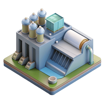 vibrant minimalist Hydropower Plant Isometric Illustration Transparent Background detailed png