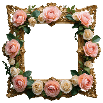 Luxury Floral Frame Decorative Gold Border with Roses png