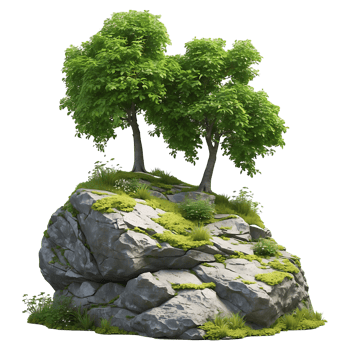 Rocky Island with Bonsai Trees Transparent Background Nature Image png