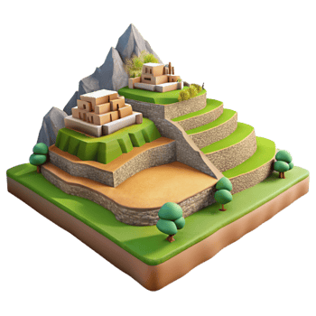 serene minimalist Inca Terrace Farming Landscape View Isolated detailed png