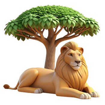 magnificent modern A Majestic Lion Resting in the Shade of A 4K png