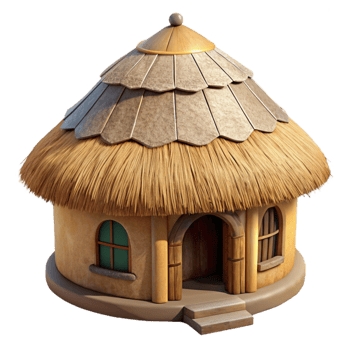 serene vintage Indigenous Hut with Thatched Roof Cutout professional png