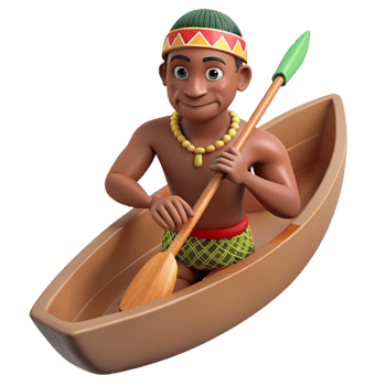 serene classic Indigenous Man Paddling a Canoe Cutout detailed png