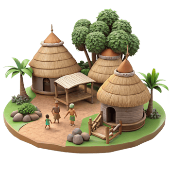 magnificent artistic Indigenous Village Scene with Huts and People Cutout professional png