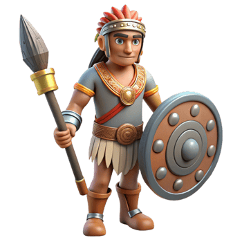 vibrant artistic Indigenous Warrior with Shield and Club Isolated Element professional png