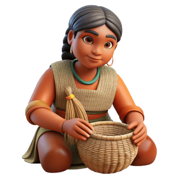 impressive creative Indigenous Woman Weaving a Basket Isolated Element png