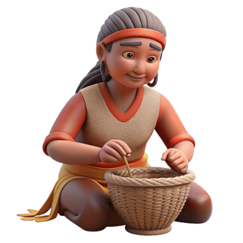 impressive minimalist Indigenous Woman Weaving a Basket Isolated Element authentic png