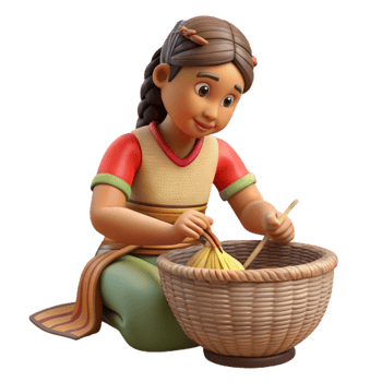 magnificent contemporary Indigenous Woman Weaving a Basket Isolated Element high resolution png