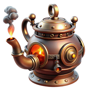 vibrant rustic A Steampunk Teapot with Intricate Spouts professional png