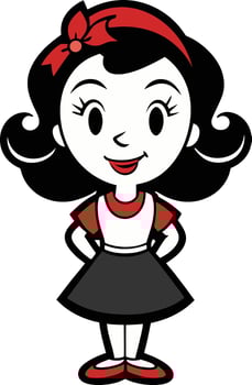Cartoon girl with black hair and red dress vector