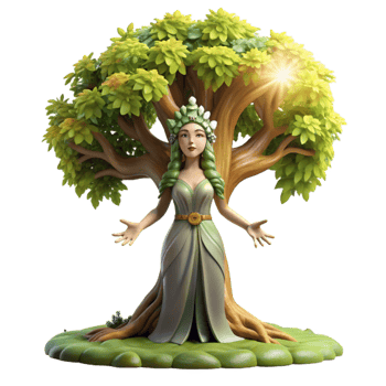 serene rustic A Serene Dryad Emerging from an Ancient detailed png
