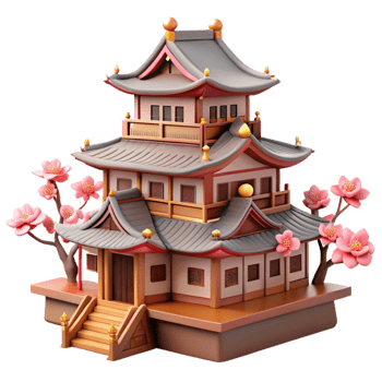 serene artistic A Traditional Japanese Castle with Intrica authentic png