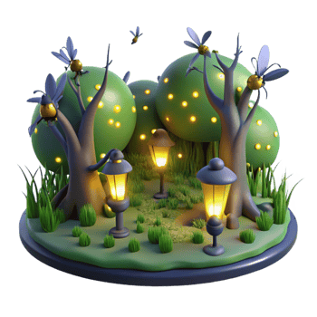 vibrant contemporary A Swarm of Fireflies Illuminating a Dark exclusive png