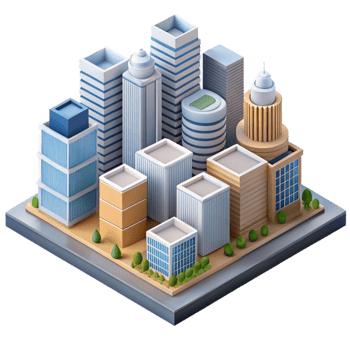 impressive traditional Isometric Cityscape with Modern Buildings Isolated high quality png
