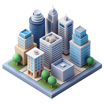 serene rustic Isometric Cityscape with Modern Buildings Isolated professional png