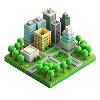 wonderful abstract Isometric Cityscape with Green Parks authentic png