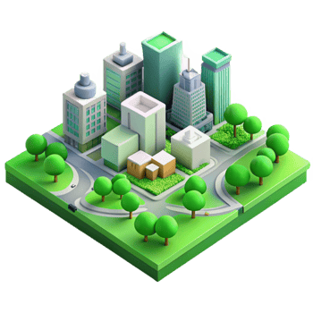 serene contemporary Isometric Cityscape with Green Parks premium png