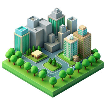 beautiful minimalist Isometric Cityscape with Green Parks authentic png