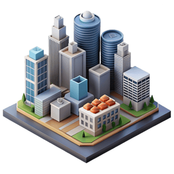 magnificent minimalist Isometric Cityscape with Modern Buildings Isolated authentic png