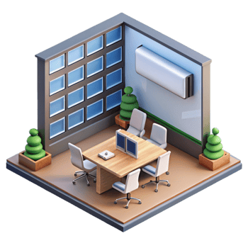 magnificent vintage Isometric Office Building with Online Meeting Banner Cutout professional png