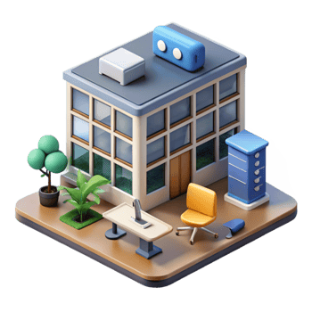 magnificent classic Isometric Office Building with Online Meeting Banner Cutout high quality png