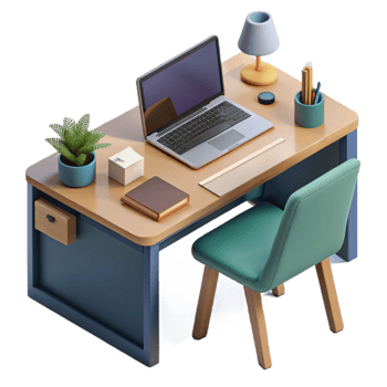 elegant modern Isometric Office Desk with Laptop for Online Meeting Cutout high resolution png