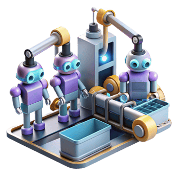 serene vintage A Group of Robots Working on an Assembly 4K png