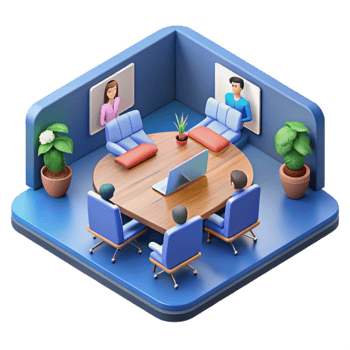 wonderful vintage Isometric Virtual Meeting Room with Avatars Cutout png