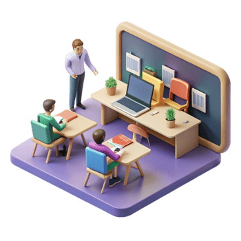 magnificent minimalist Isometric Virtual Classroom with Students Cutout detailed png