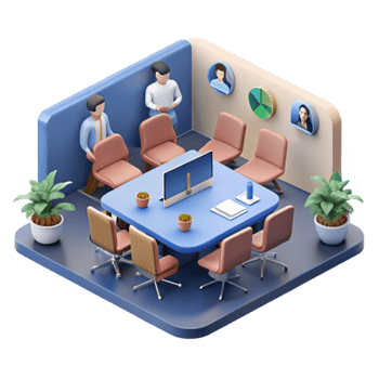 impressive classic Isometric Virtual Meeting Room with Avatars Cutout authentic png