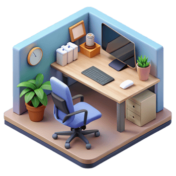 impressive artistic Isometric Virtual Office Space with Desk and Chair Cutout detailed png
