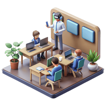 extraordinary creative Isometric Vr Classroom with Students and Teacher Isolated Element high quality png