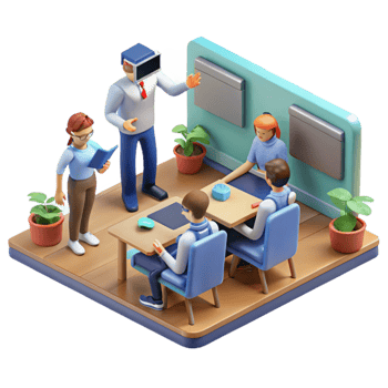 magnificent contemporary Isometric Vr Classroom with Students and Teacher Isolated Element high quality png