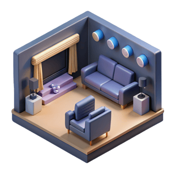 vibrant rustic Isometric Vr Home Theater Room Isolated Element authentic png