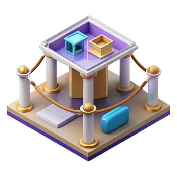 serene contemporary Isometric Vr Museum Exhibit Isolated Element professional png