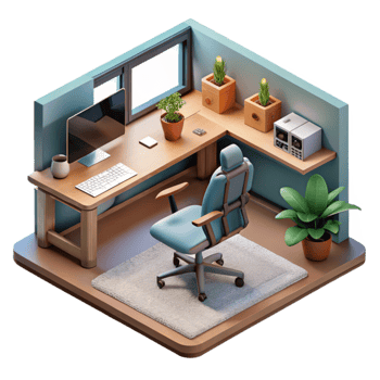 wonderful minimalist Isometric Vr Office Space with Desk and Chair Cutout genuine png