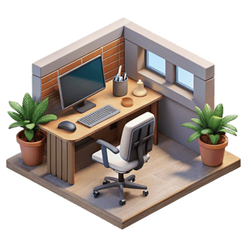 dramatic traditional Isometric Vr Office Space with Desk and Chair Cutout png